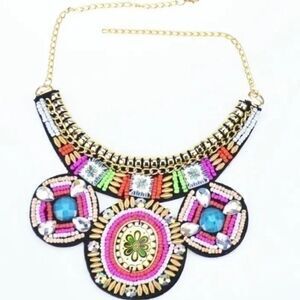 Handmade Multicolor Ethic Beadwork Statement Necklace